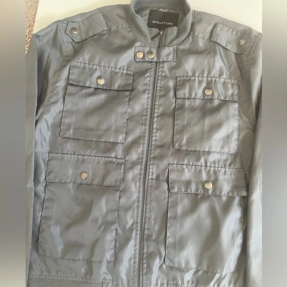Y2K 90’s Structure Military Jacket Men's Full‎ Zip Charcoal Gray Sz L Normacore